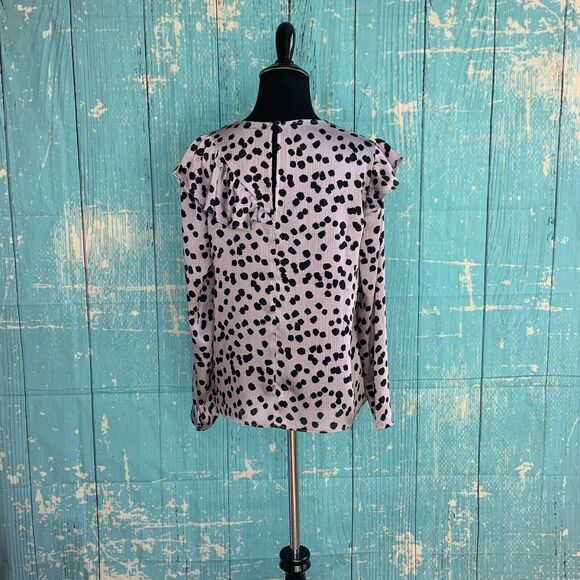 Topshop Animal Print Ruffle Across Long Sleeves Blouse Size 2 - Picture 10 of 10